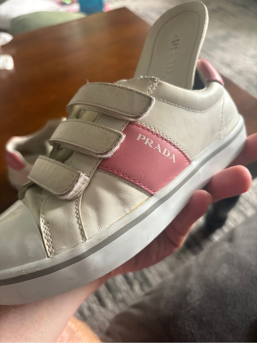 Prada Girls Pink Leather Logo Velcro Sneakers - Picture 15 of 16